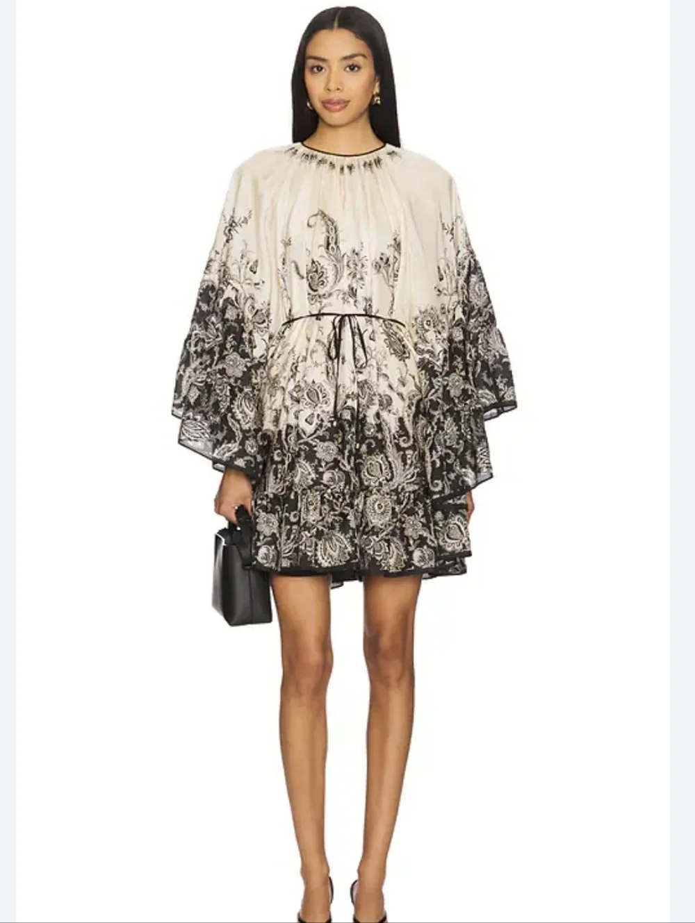 zimmermann black floral mini dress concert lace-up mini dress
